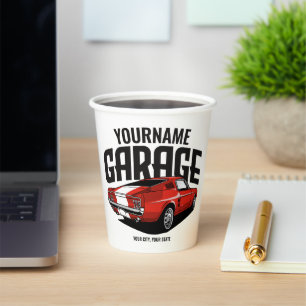 Personalised Muscle Car 1967 Red Fastback Garage Paper Cups