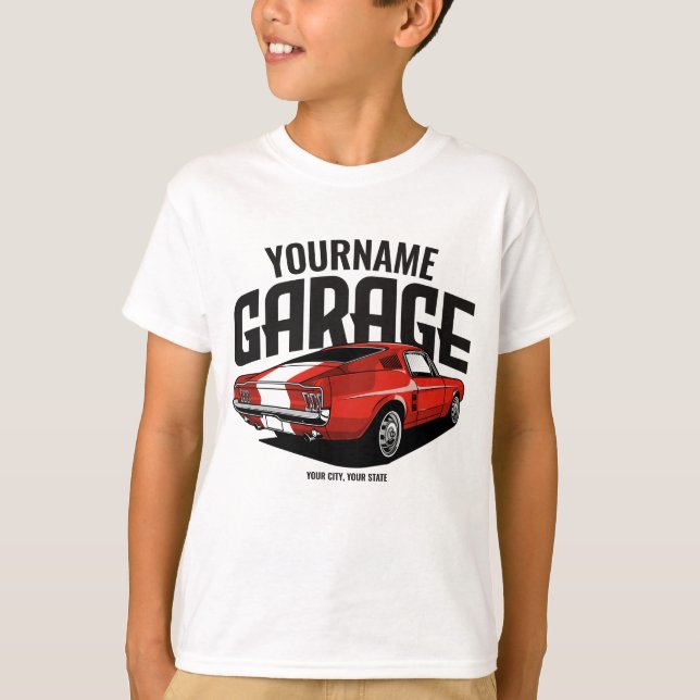 Personalised Muscle Car 1967 Red Fastback Garage  T-Shirt (Front)