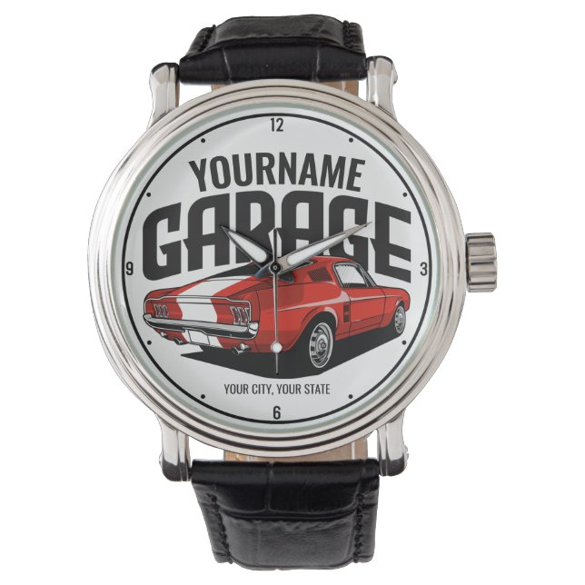 Personalised Muscle Car 1967 Red Fastback Garage Watch (Front)