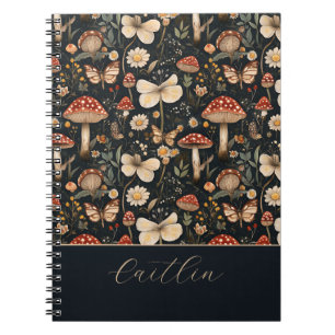Personalised Mushrooms and Flowers Cottagecore Notebook