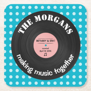 Personalised Music Album Retro Design Square Paper Coaster