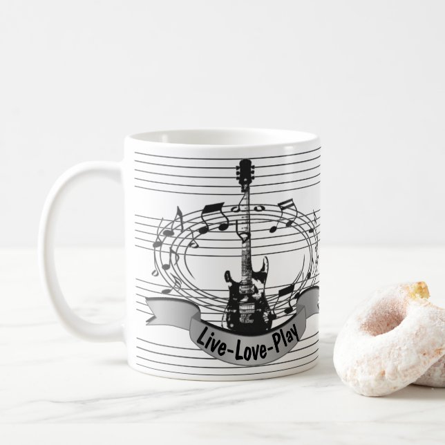 Personalised Music And Guitar Theme Coffee Mug (With Donut)