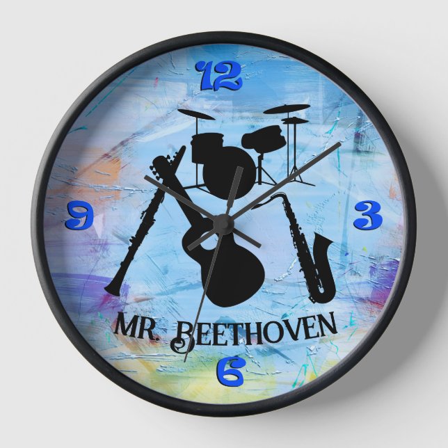 Personalised Music Clock Teacher Gift With Band (Front)