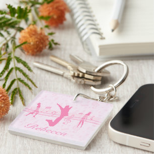 Personalised Music Dance and Drama Pink Key Ring
