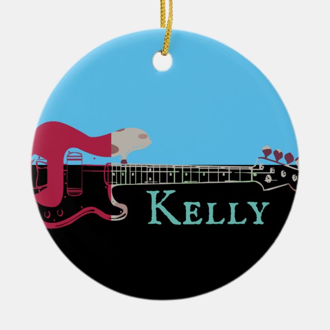 Personalised Music Electric Bass Guitar  Ceramic O Ornament (Front)