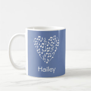 Personalised Music Heart (Blue with White Notes) Coffee Mug