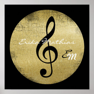 personalised music note, black treble clef poster