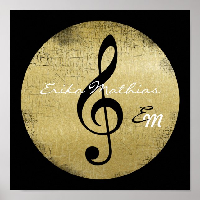 personalised music note, black treble clef poster (Front)