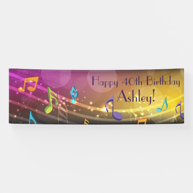 Personalised Music Notes Birthday Banner (Horizontal)