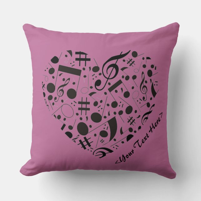 Personalised Music Notes Heart Throw Pillow (Front)
