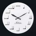 Personalised Music Notes Large Clock<br><div class="desc">Personalised music note wall clock.  Each note represents a beat in numerical value.  Add your name to customise the clock and make it unique!  White background. Custom colour request accepted.  Click the contact link below.</div>