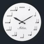 Personalised Music Notes Large Clock<br><div class="desc">Personalised music note wall clock.  Each note represents a beat in numerical value.  Add your name to customise the clock and make it unique!  White background. Custom colour request accepted.  Click the contact link below.</div>