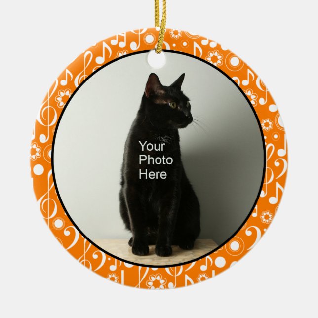 Personalised Music Notes Photo Ornament - Orange (Front)