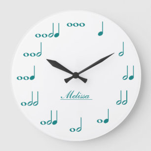 Personalised Music Notes - teal blue Large Clock