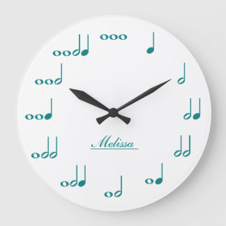 Personalised Music Notes - teal blue Large Clock