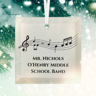 Personalised Music Teacher Musical Notes Christmas Glass Tree Decoration