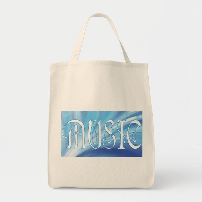 Personalised MUSIC with blue swirl tote (Front)