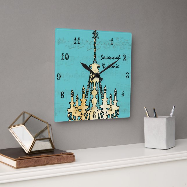 Personalised Musical Note Chandelier Any Colour Square Wall Clock (Office)
