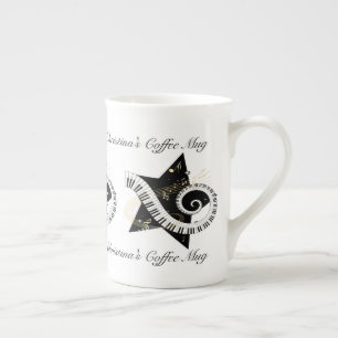 Personalised Musical Star golden notes Bone China Mug