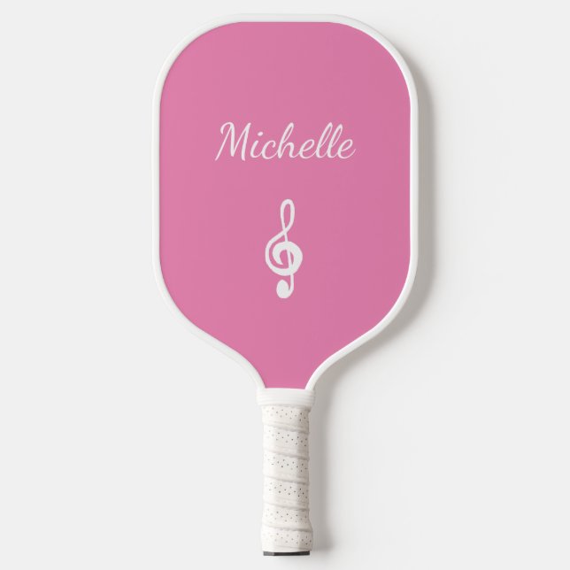 Personalised Musical Treble Clef Cute Pink Pickleball Paddle (Front)