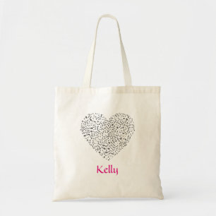 Personalised Musical Words Heart Shape Tote Bag