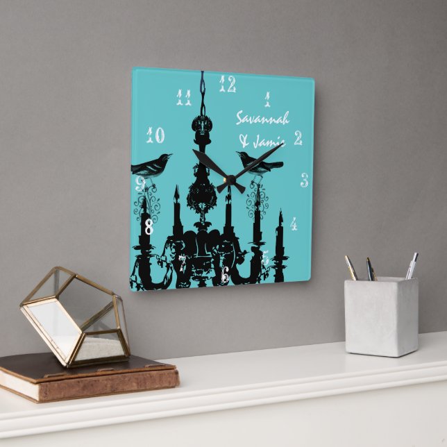 Personalised Mustard Yellow Chandelier Bird Clock (Office)