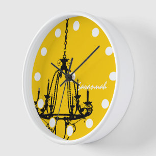 Personalised Mustard Yellow Chandelier Bird Clock