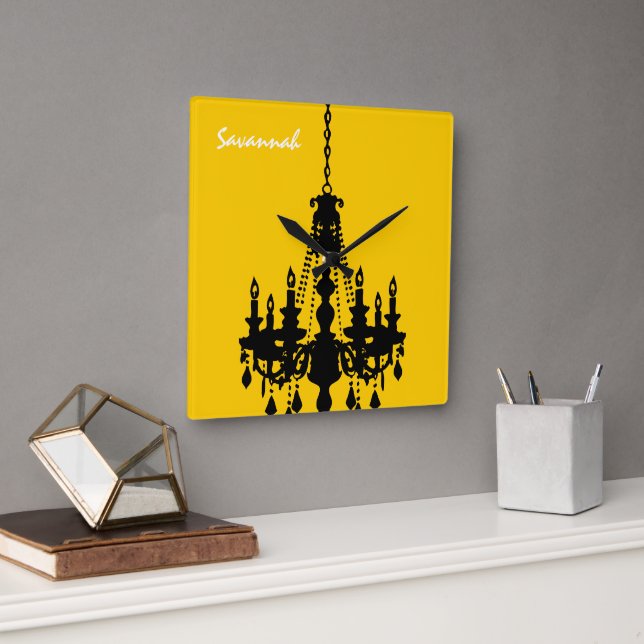 Personalised Mustard Yellow Chandelier Clock (Office)