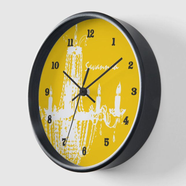 Personalised Mustard Yellow Chandelier Wall Clock (Angle)