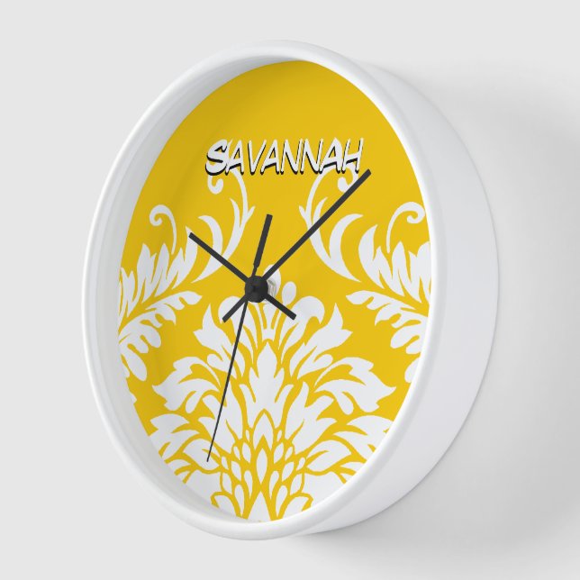 Personalised Mustard Yellow Damask or Any Colour Clock (Angle)