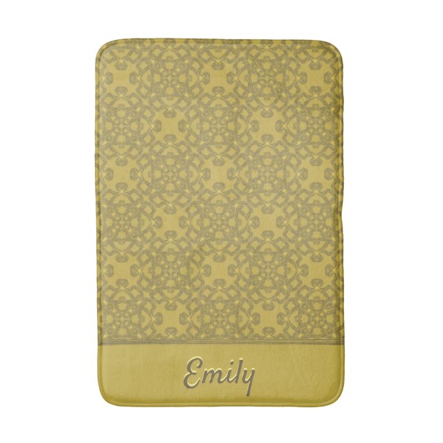 Personalised Mustard Yellow Pattern Bath Mat (Front Vertical)