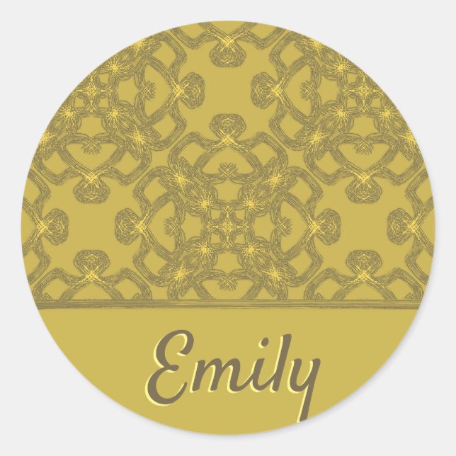 Personalised Mustard Yellow Pattern Classic Round Sticker (Front)
