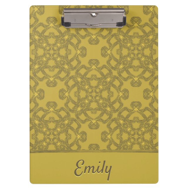 Personalised Mustard Yellow Pattern Clipboard (Front)