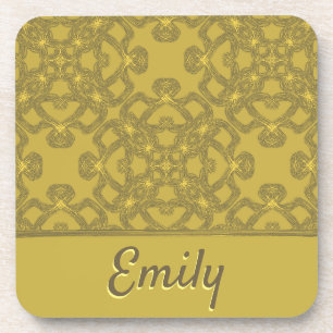 Personalised Mustard Yellow Pattern Coaster