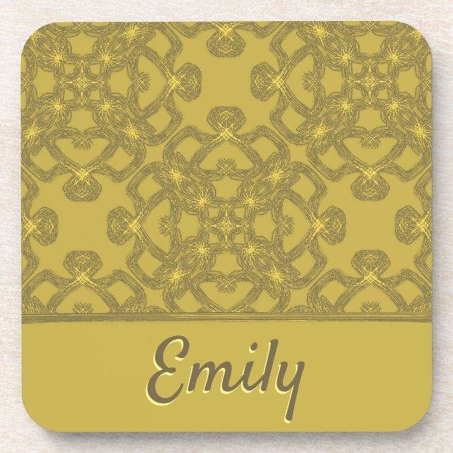 Personalised Mustard Yellow Pattern Coaster (Front)