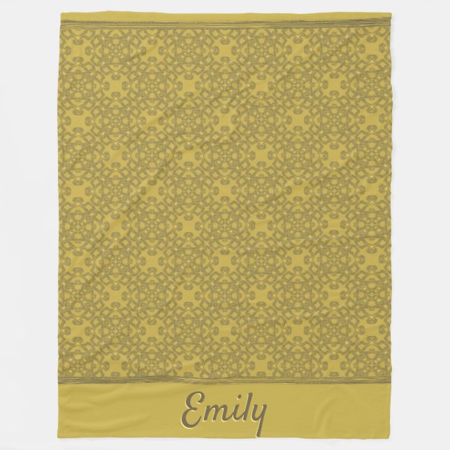 Personalised Mustard Yellow Pattern Fleece Blanket (Front)