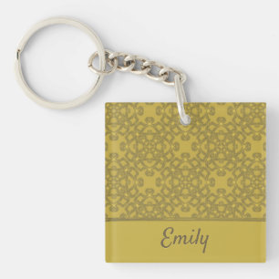 Personalised Mustard Yellow Pattern Key Ring