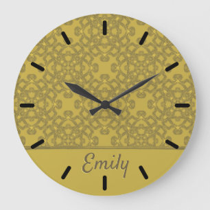 Personalised Mustard Yellow Pattern Large Clock