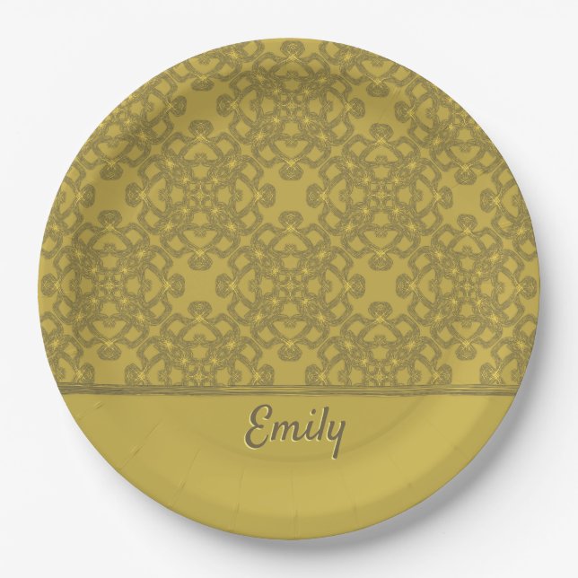 Personalised Mustard Yellow Pattern Paper Plate (Front)