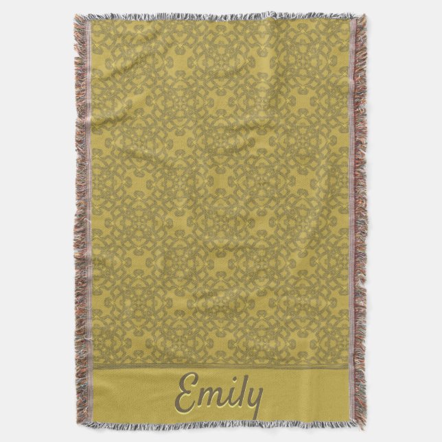 Personalised Mustard Yellow Pattern Throw Blanket (Front Vertical)