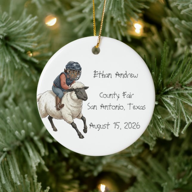Personalised Mutton Bustin Rodeo Boy  Ceramic Ornament (Tree)