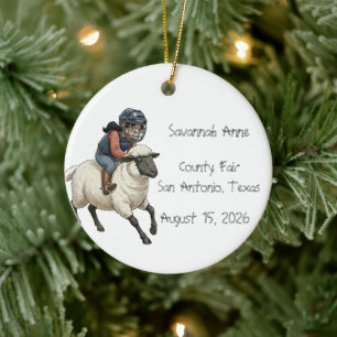 Personalised Mutton Bustin Rodeo Girls Ceramic Ornament