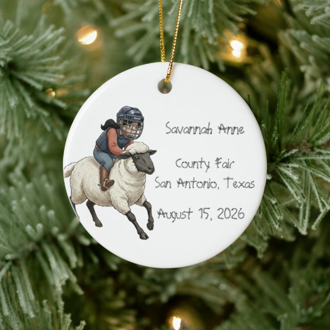 Personalised Mutton Bustin Rodeo Girls Ceramic Ornament (Tree)