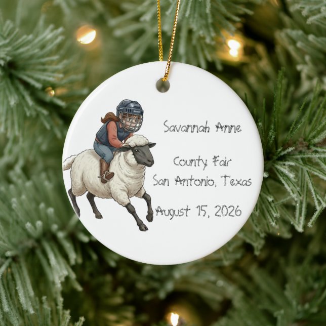 Personalised Mutton Bustin Rodeo Girls Ceramic Ornament (Tree)