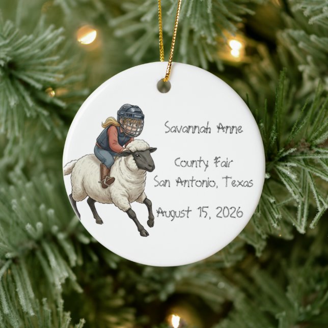 Personalised Mutton Bustin Rodeo Girls Ceramic Ornament (Tree)