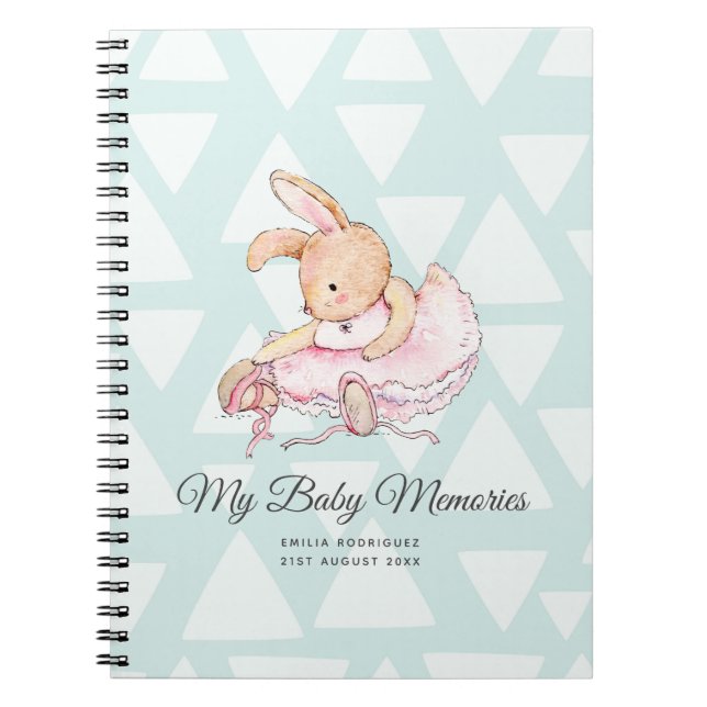 Personalised MY BABY MEMORIES - Rabbit Ballerina Notebook (Front)