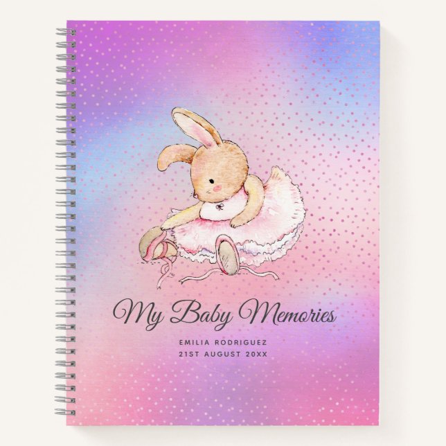 Personalised MY BABY MEMORIES - Rabbit Ballerina Notebook (Front)