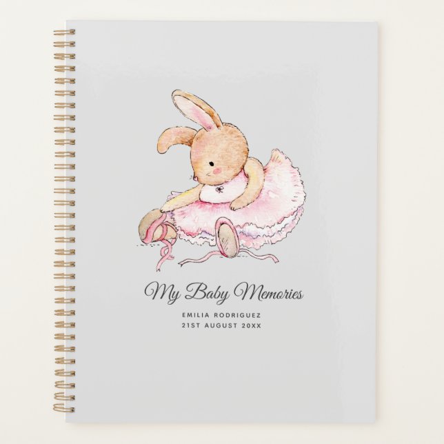 Personalised MY BABY MEMORIES - Rabbit Ballerina Planner (Front)