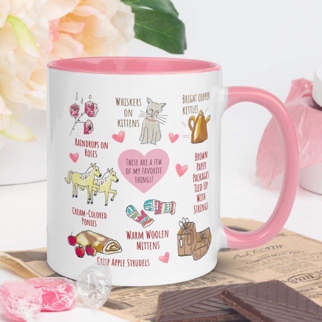 Personalised My Favourite Things Hand-Illustrated Mug (Add your own personalized text to this hand-illustrated "My Favorite Things" Valentine's mug.)