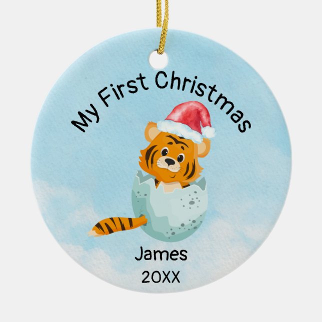 Personalised My First Christmas 2023 Baby Boy Ceramic Ornament (Front)